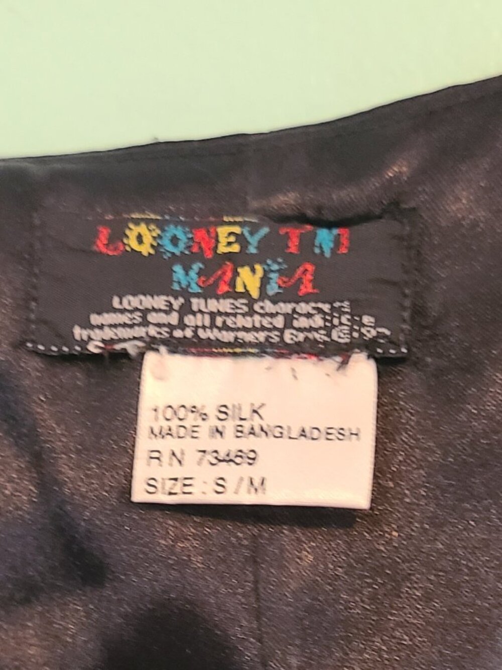 Vintage 90s Looney Tunes Black Vest 100% Silk Unisex Size Small - Picture 6 of 9